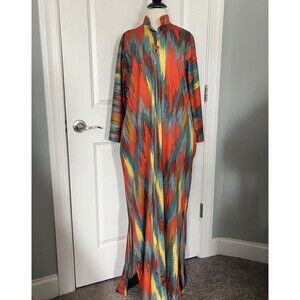 1960's Saks Fifth Avenue Maxi Vintage House Dress Robe Full Zip Kaftan Mock Neck
